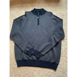 Linea Rosso Signature Merino Wool Quarter Zip Sweater - Men's Large - Blue/Grey